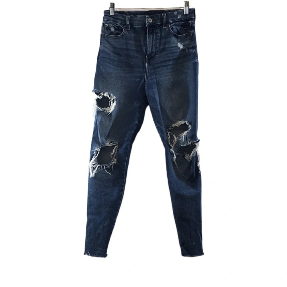 American Eagle Curvy‎ Super Hi-Rise Jeggings Womens 2 Short Distressed Denim